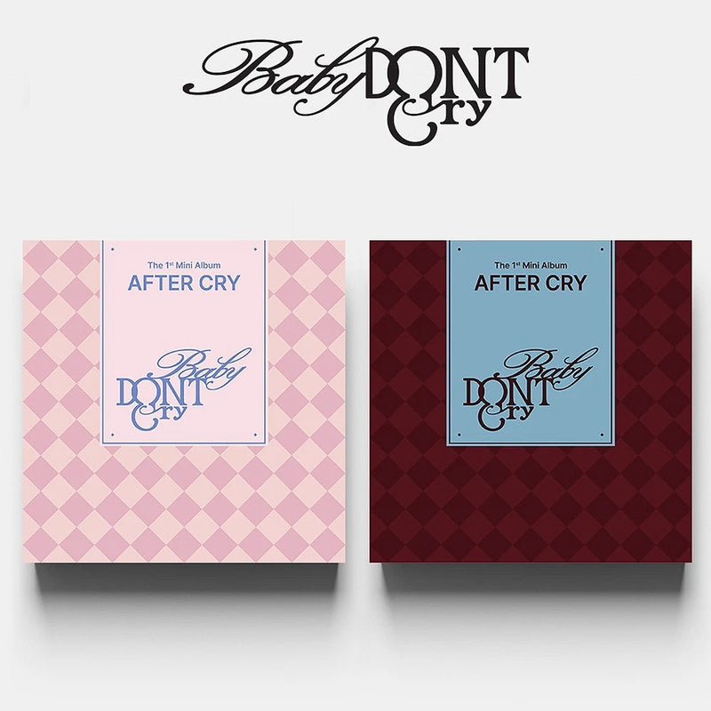 Mini album covers titled After Cry, Baby Dont Cry; pink and dark red checkered designs.