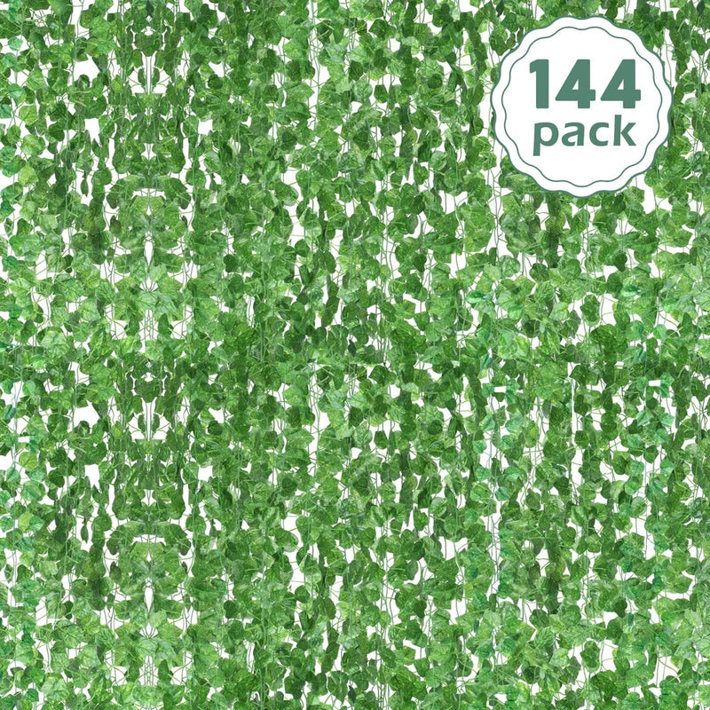 Artificial ivy hanging garland set with 144 green vine strands