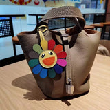 Fashion Genuine Leather Rainbow Flower Sunflower Keychain Bag Charm Pendant Gift Sunflower