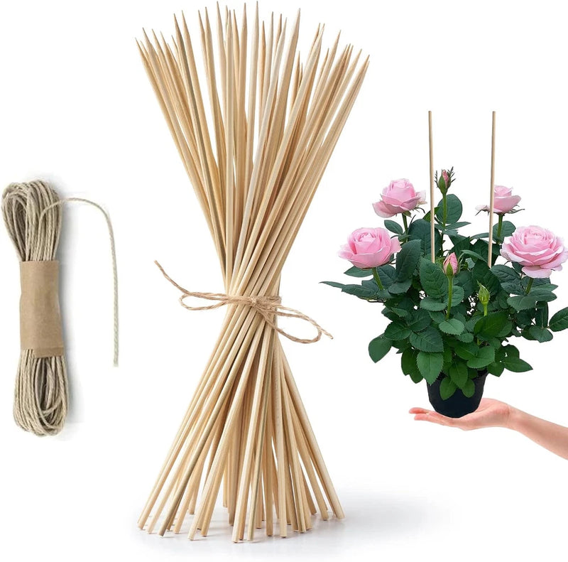 50 Pack 12" Bamboo Plant Stakes for Wood Garden Sticks_Wooden Plant Supports_Ind Garden Plants