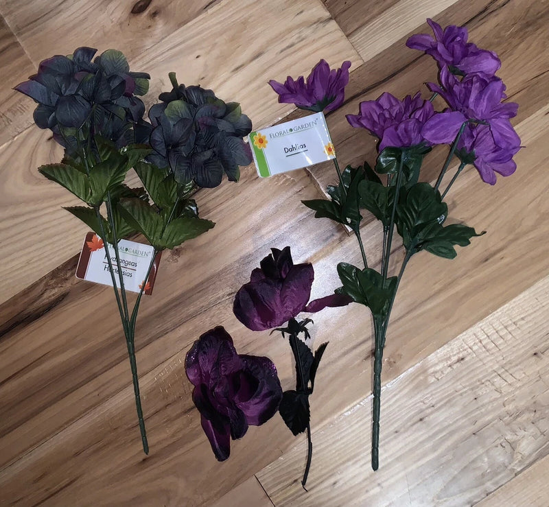 Artificial / Fake Flower Bundles, Hydrangea Dahlias Purple Lot Hydrangea