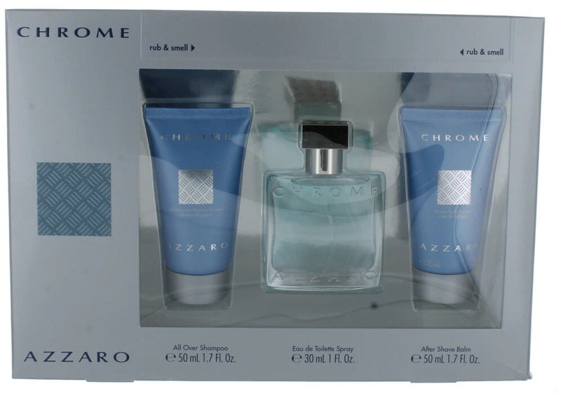 Chrome by Azzaro for Men SET: EDT Spray 1oz + After Shave Balm 1.7oz + SG 1.7oz EDT