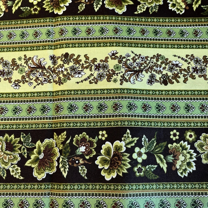 Metro Blue Goes Green Brown Floral Flower Stripe Border Michele DÕAmore 1.5 Y Flowering Plants