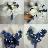 Ivory Navy Blue Calla Lily Bridal Wedding Bouquet Accessories Bouquet