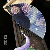 6 Inch Gold-painted Peony Flower Folding Fan Purple Butterfly Folding Dance Fan Peony