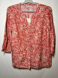 Women's 3/4 Sleeve V-Neck Blouse - Knox Rose Red Large Roses