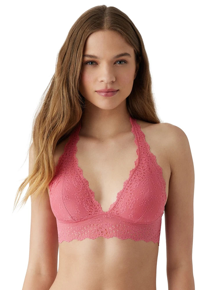 b.tempt'd by Wacoal eyelet halter bralette in rose pink lace