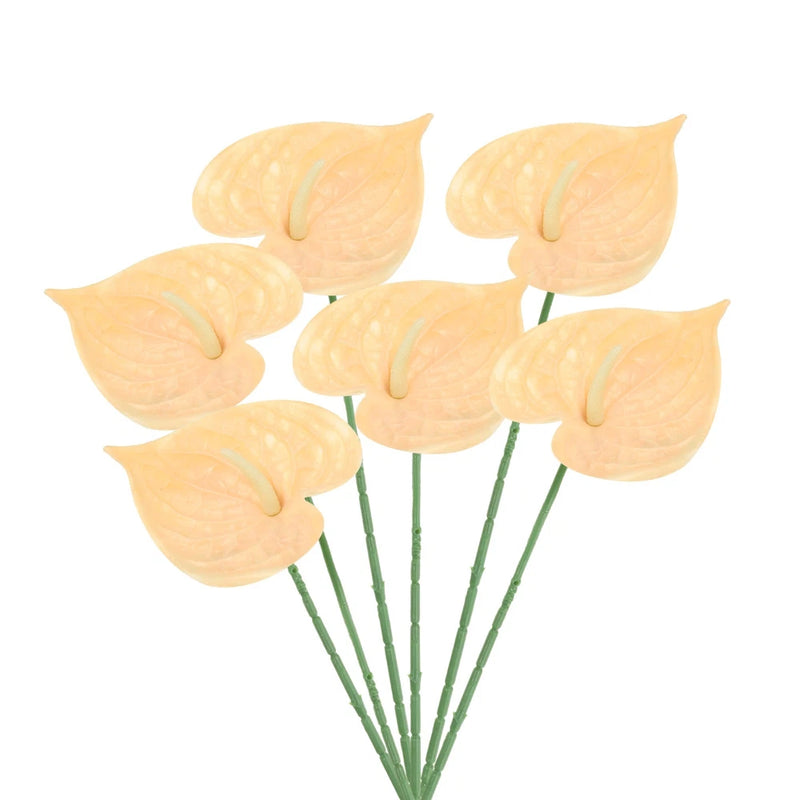 6Pcs 13" Artificial Anthurium Lily Flowers Floral Bouquet Decor, Light Coral Lily