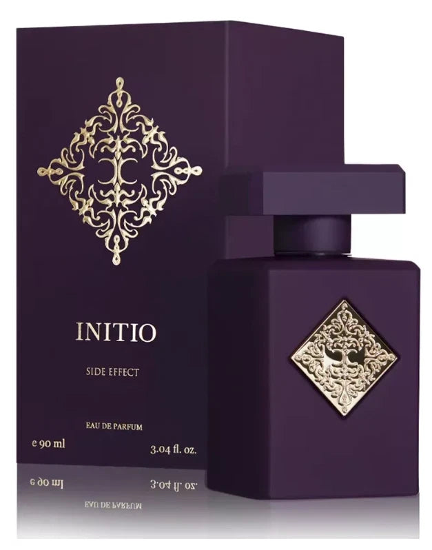 Initio Side Effect unisex Eau de Parfum spray bottle, dark purple with gold ornament