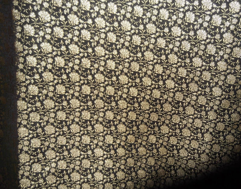 BLACK  & GOLD EMBOSSED JACQUARD BROCADE FABRIC, METALLIC FABRIC, 148cm width Flowering Plants