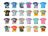 Multi-Color Tie Dye T-Shirts,  Kids & Adults Short Sleeve Cotton Colortone Roses