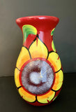 Mexican Folk Art Clay Pottery Vase Hand Painted Floral Bright Sunflower __ Sunflower