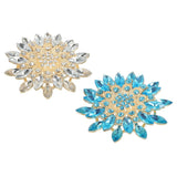 Rhinestone Flower Brooch Pin Large Crystal Sunflower Lapel Pin White/Blue Sunflower