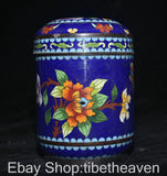 5.2" Old China Copper Cloisonne Enamel Palace Peony Flower Tea Caddy Canister Peony