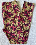 Lularoe Leggings OS Purple w/ Pink Yellow Lilies Flowers 2016 Floral Print Lily