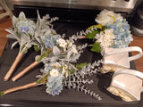 Wedding Bridal Bouquet, 3 Bridesmaids Bouquets And 2 Flower Girl Baskets Bouquet