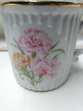 January Carnation cup w/ gold rim mfr mark Cesky Porcelain Dubi Czechoslovakia Carnation