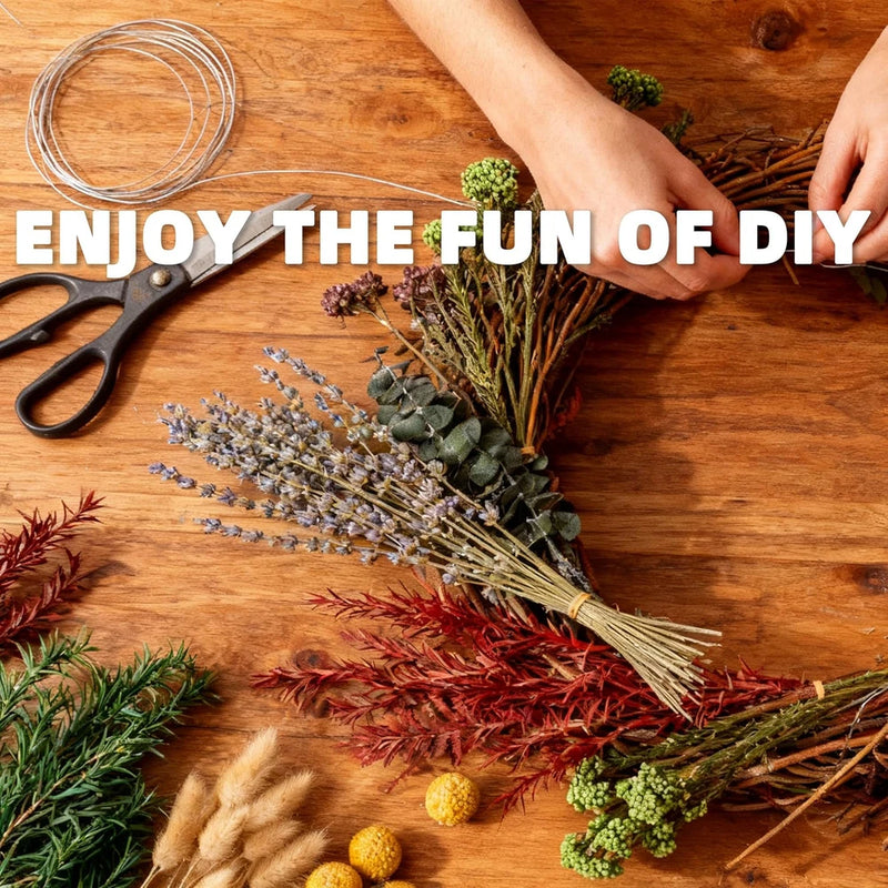 Natural dried flower DIY kit with bundled stems and twine, plus scissors