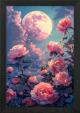 Peony Flowers Night Moon Framed Wall Art Poster Canvas Print Picture Peony