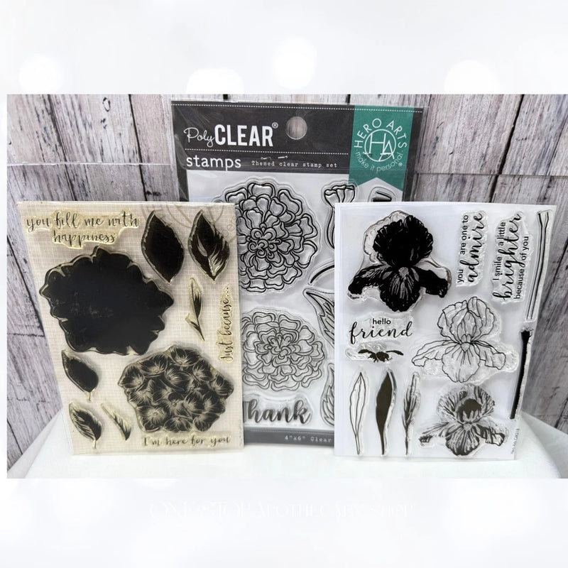 Hero Arts MARIGOLDS Iris Hydrangea Floral Flowers Rubber Stamps Hydrangea
