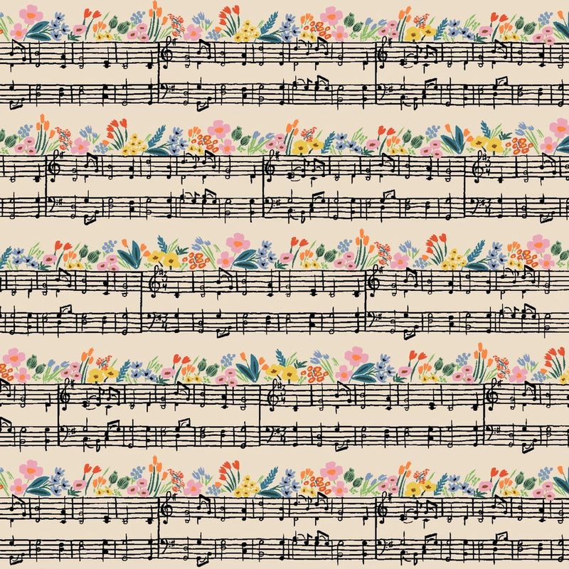 LIMITED STOCK BRAMBLE Rifle Paper Music Notes in Cream Fabric by the Yard Flowering Plants