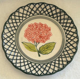 Royal Norfolk Green Lattice Reddish Orange Hydrangea 9" Salad Plate Excellent! Hydrangea