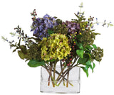 Mixed Hydrangea w/ Rectangle Vase Artificial Fake Arrangement Hydrangea