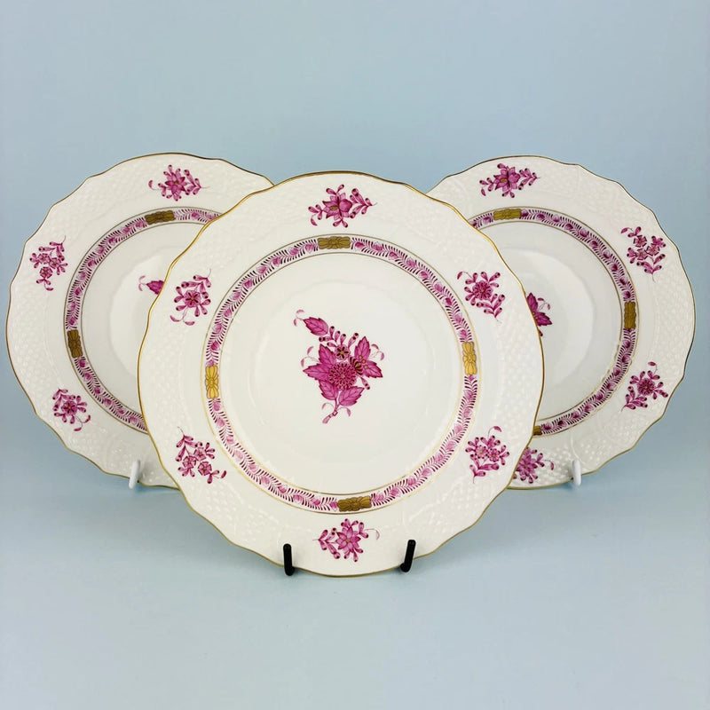 Three Herend Apponyi Chinese Bouquet Pink Dessert Plates - 1518 AP 19cm Hungary Bouquet