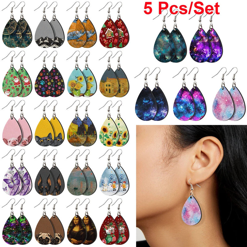 5 Pairs Set Animal Fashion Hook Dangle TearDrop Earrings Women Jewelry Sunflower
