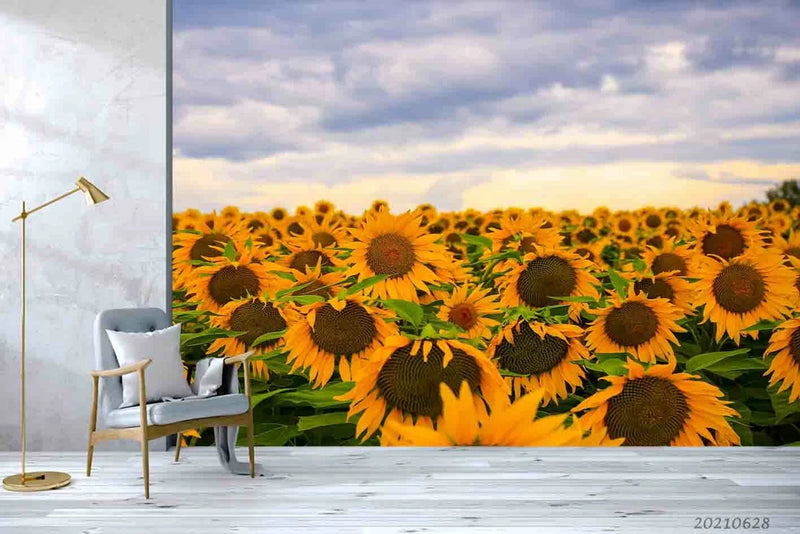 3D Sky Sunflower Flower Field Self-adhesive Removable Wallpaper Murals Wall Sunflower