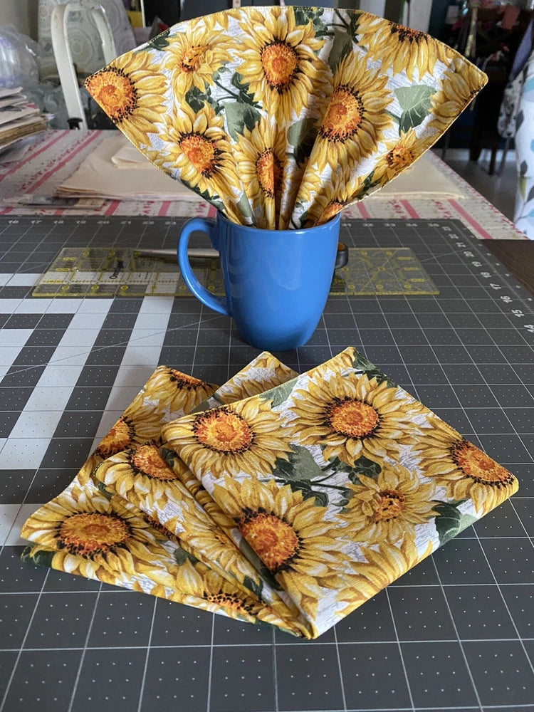 Zero Waste - Handmade Napkins Set of 4 - Sunflower Print Sunflower