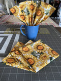 Zero Waste - Handmade Napkins Set of 4 - Sunflower Print Sunflower