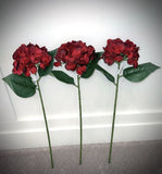 Set of 3 Ashland Burgundy Hydrangea Stems Faux Floral Wedding  Home Decor 24Ó Hydrangea