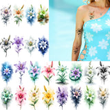 9pcs Temporary Tattoo Watercolor Watercolor Lilies Flower Illustrations Lily