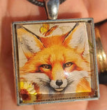 FOX & BUTTERFLY Pendant UNIQUE Necklace Whimsical WOODLAND Scene SUNFLOWER Sunflower
