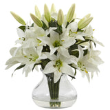 Lily Silk Arrangement With Glass Vase in White Lily