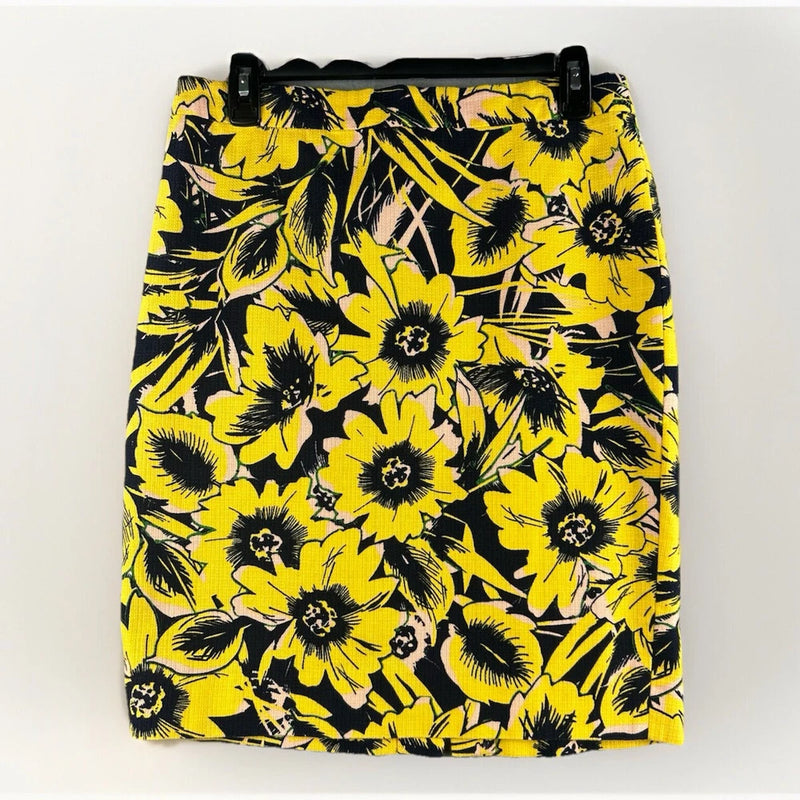 J. Crew WomenÕs Skirt Size 4 Canvas Yellow Sunflower Pencil Zip Back Career Sunflower