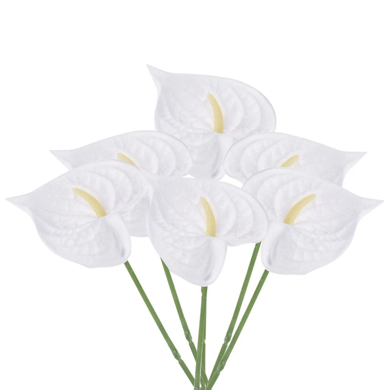 6Pack 13inch Artificial Anthurium Lily Flowers Floral Bouquet Decor White Lily