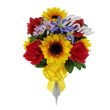 20in Outdoor Artificial Flowers in Vase W/ "Mom" Sign Yellow Sunflower & Red Sunflower