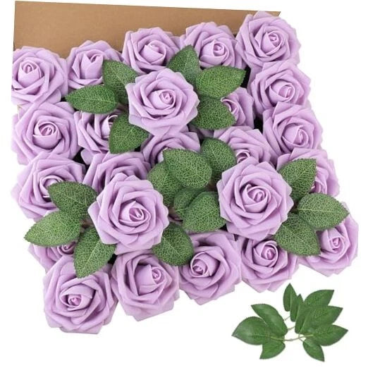 Real Looking Artificial Roses w/Stem for DIY Wedding Bouquets 25pcs Lavender Bouquet