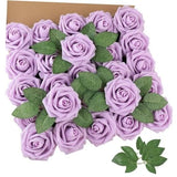 Real Looking Artificial Roses w/Stem for DIY Wedding Bouquets 25pcs Lavender Bouquet