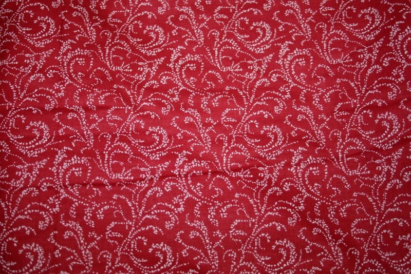 WHITE FLORAL SPRAYS ON DEEP RED BY VIRGINIA ROBERTSON - 100% COTTON FABRIC Flowering Plants
