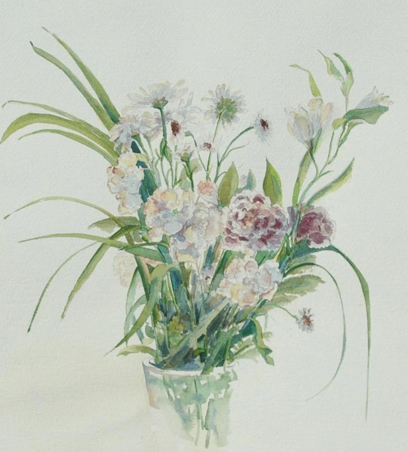 Floral Watercolor Carnations & Hydrangeas in Vase by Laurie Regan Chase Carnation