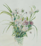 Floral Watercolor Carnations & Hydrangeas in Vase by Laurie Regan Chase Carnation