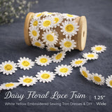 Daisy Floral Lace Trim White Yellow Embroidered Sewing Trim Dresses & DIY 1.25"W Daisies