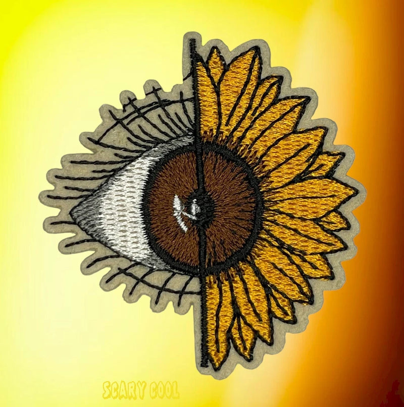 New Eye Sunflower Flower Colorful Embroidered Biker Iron On Patch Sunflower