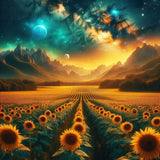 Huge Field of Sunflowers Sunflower Rows Planets Stars Night Poster Print 24 x 24 Sunflower