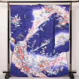 Japanese KIMONO Furisode PURE SILK  ANTIQUE Peony flower Bamboo Grass Pattern Peony