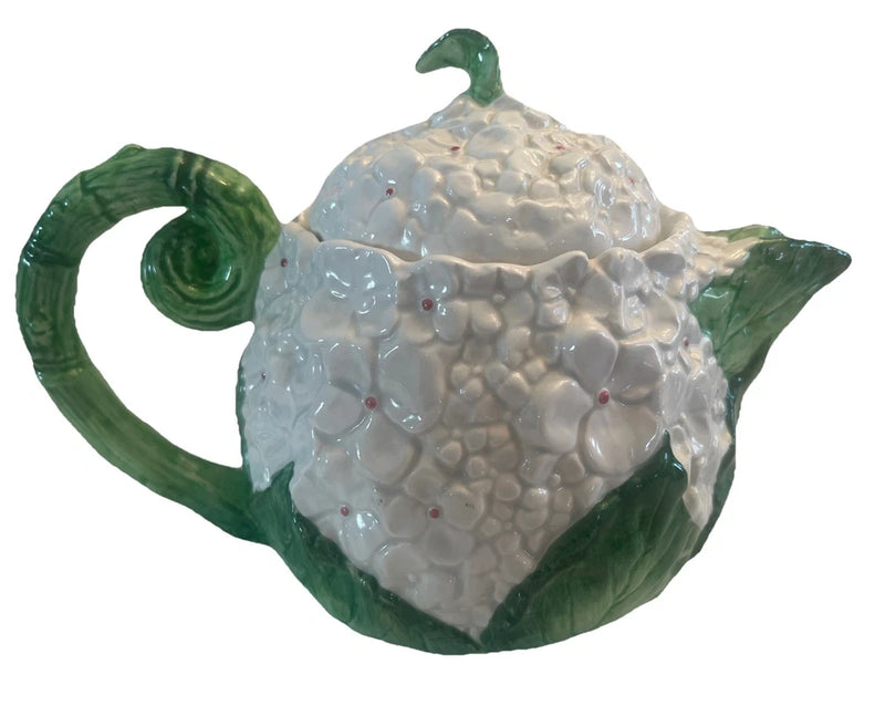 VTG 1990 OCI Omnibus for Fitz & Floyd White Hydrangea Tea Pot 38Oz EUC Hydrangea