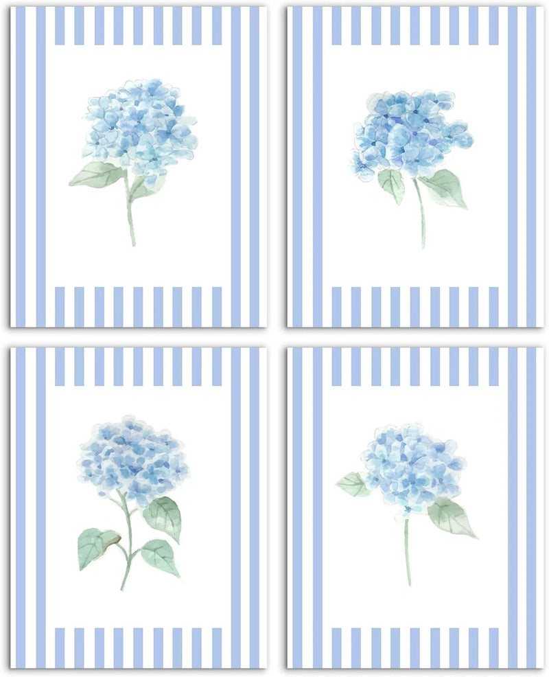 Blue Hydrangea Floral Botanical Wall Art Decor, Flower Room Decor, Rustic Blue S Hydrangea